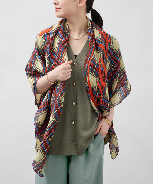 manipuri（マニプリ）の「manipuri マニプリ インドストール Etole 120x120cm（ストール/ショール・レディース・オレンジ・FREE）」の3枚目の写真