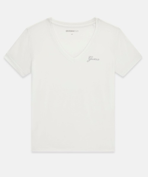 Guess(ゲス)の「MINI Logo V-Neck Tee Tシャツ Vネック(Tシャツ/カットソー・レディース・ブラック/ホワイト・SMALL/X-SMALL/LARGE/MEDIUM)」の6枚目の写真
