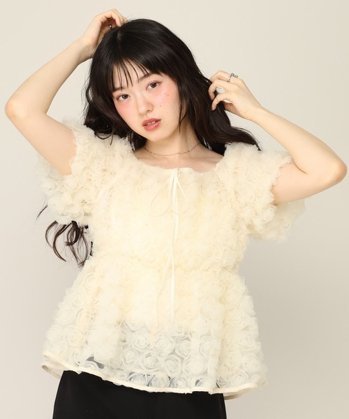 Heather(ヘザー)の「フラワーチュールブラウス(半袖) 1057354(シャツ/ブラウス・レディース・アイボリー/ピンク/ブラウン・FREE)」の14枚目の写真
