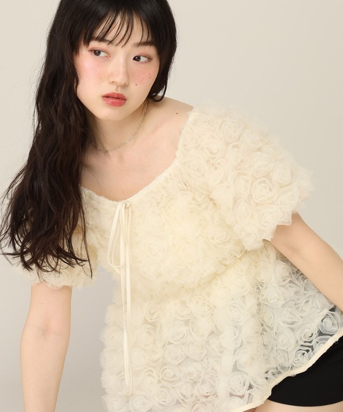Heather(ヘザー)の「フラワーチュールブラウス(半袖) 1057354(シャツ/ブラウス・レディース・アイボリー/ピンク/ブラウン・FREE)」の15枚目の写真