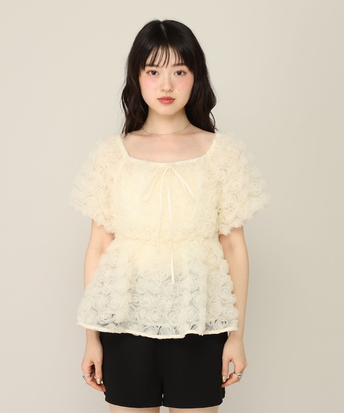 Heather(ヘザー)の「フラワーチュールブラウス(半袖) 1057354(シャツ/ブラウス・レディース・アイボリー/ピンク/ブラウン・FREE)」の6枚目の写真