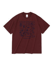 エクスプローラーキャンピンググラフィック半袖Tシャツ(ワイン)