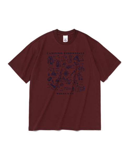 WORKS & CO.(ワークス アンド コー)の「エクスプローラーキャンピンググラフィック半袖Tシャツ(ワイン)(Tシャツ/カットソー・メンズ・その他・2XL/MEDIUM/LARGE/SMALL/X-LARGE)」の1枚目の写真