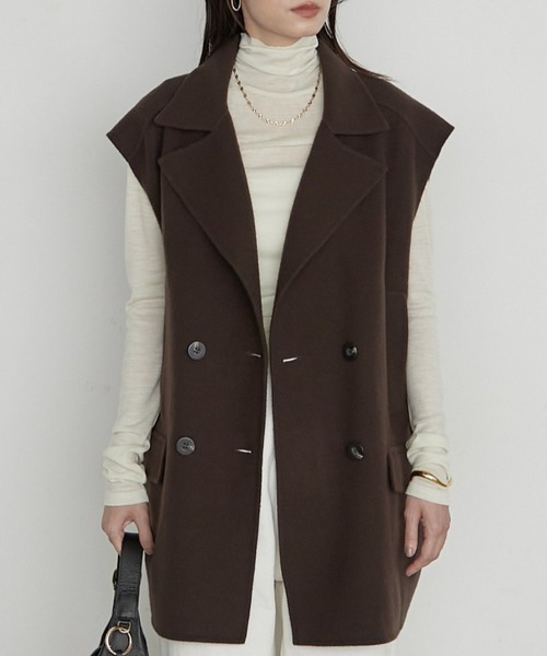 LOUNGEDRESS(ラウンジドレス)の「《羽織るだけでこなれ見え》リバージレミドルコート(ベスト・レディース・ブラウン/ベージュ/ブラック・FREE)」の2枚目の写真