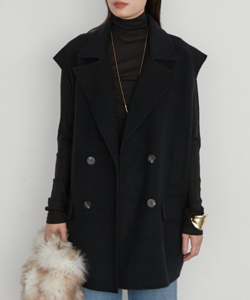 LOUNGEDRESS(ラウンジドレス)の「《羽織るだけでこなれ見え》リバージレミドルコート(ベスト・レディース・ブラウン/ベージュ/ブラック・FREE)」の1枚目の写真