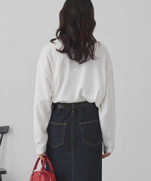 U.S. POLO ASSN.(ユーエスポロアッスン)の「U.S. POLO ASSN./ユーエスポロアッスン 別注 ロゴ刺繍 ワッフルヘンリーネックロンT(Tシャツ/カットソー・レディース・ブラック×ホワイト/杢グレー/ネイビー/ブラック/レッド/オフホワイト・L/M)」の12枚目の写真