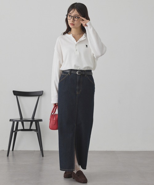 U.S. POLO ASSN.(ユーエスポロアッスン)の「U.S. POLO ASSN./ユーエスポロアッスン 別注 ロゴ刺繍 ワッフルヘンリーネックロンT(Tシャツ/カットソー・レディース・ブラック×ホワイト/杢グレー/ネイビー/ブラック/レッド/オフホワイト・L/M)」の14枚目の写真