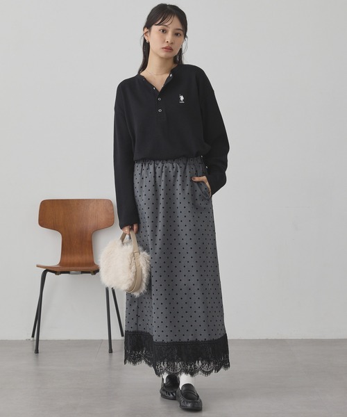U.S. POLO ASSN.(ユーエスポロアッスン)の「U.S. POLO ASSN./ユーエスポロアッスン 別注 ロゴ刺繍 ワッフルヘンリーネックロンT(Tシャツ/カットソー・レディース・ブラック×ホワイト/杢グレー/ネイビー/ブラック/レッド/オフホワイト・L/M)」の22枚目の写真