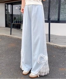 サイドレース付きリボンデザインワイドパンツ
