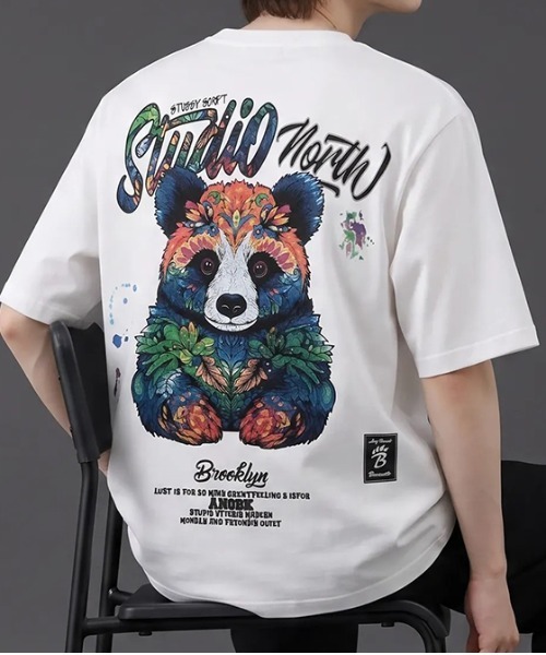 revertical(リバーティカル)の「パンダ アートグラフィック バックプリント 半袖Tシャツ(Tシャツ/カットソー・メンズ・ホワイト/ブラック・LARGE)」の1枚目の写真