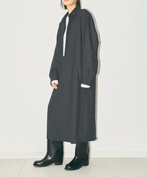 CITYSHOP(シティーショップ)の「WOOL DOT SKIPPER DRESS:ワンピース(ワンピース・レディース・ライトグレー/ネイビー・38/36)」の3枚目の写真