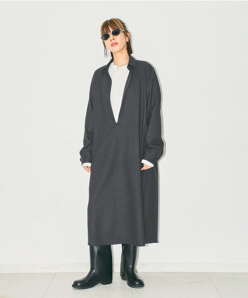 CITYSHOP(シティーショップ)の「WOOL DOT SKIPPER DRESS:ワンピース(ワンピース・レディース・ライトグレー/ネイビー・38/36)」の4枚目の写真
