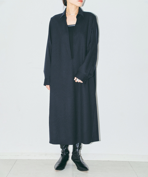 CITYSHOP(シティーショップ)の「WOOL DOT SKIPPER DRESS:ワンピース(ワンピース・レディース・ライトグレー/ネイビー・38/36)」の5枚目の写真