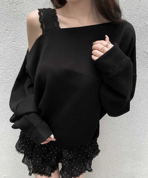 VEILA(ヴェイラ)の「レースストラップ オフショルスウェット(スウェット・レディース・ホワイト/ブラック・フリー)」の15枚目の写真