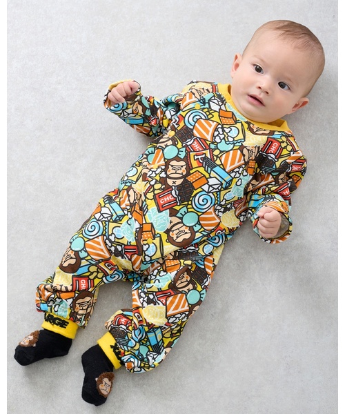 XLARGE KIDS（エクストララージキッズ）の「スナックファニーゴリラ2WAYオール（ロンパース・キッズ・レッド/イエロー・50-70cm）」の2枚目の写真