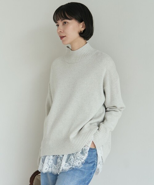 UNFILO(アンフィーロ)の「【一枚着でもインナーにも使える】レースコンビ カットソー(Tシャツ/カットソー・レディース・ブラック系1/ホワイト系/ブラック系・X-LARGE/XX-LARGE)」の5枚目の写真