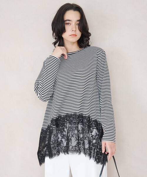UNFILO(アンフィーロ)の「【一枚着でもインナーにも使える】レースコンビ カットソー(Tシャツ/カットソー・レディース・ブラック系1/ホワイト系/ブラック系・X-LARGE/XX-LARGE)」の13枚目の写真