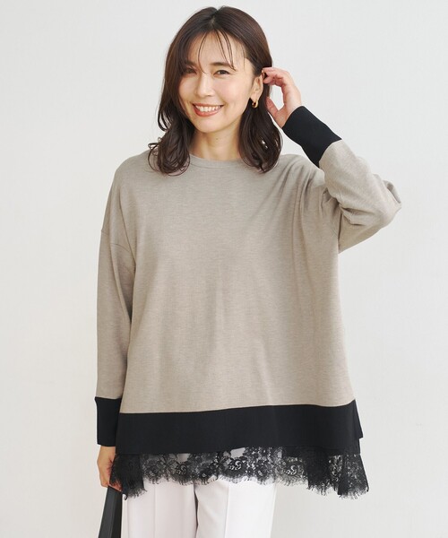 UNFILO(アンフィーロ)の「【一枚着でもインナーにも使える】レースコンビ カットソー(Tシャツ/カットソー・レディース・ブラック系1/ホワイト系/ブラック系・X-LARGE/XX-LARGE)」の17枚目の写真