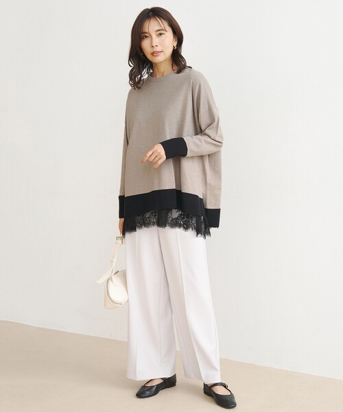 UNFILO(アンフィーロ)の「【一枚着でもインナーにも使える】レースコンビ カットソー(Tシャツ/カットソー・レディース・ブラック系1/ホワイト系/ブラック系・X-LARGE/XX-LARGE)」の19枚目の写真