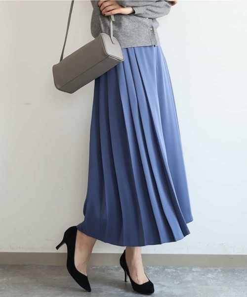 MK MICHEL KLEIN（エムケーミッシェルクラン）の「[撥水/洗える]サイドプリーツツイルワイドパンツ（スラックス・レディース・ネイビー/ブルー・38）」の2枚目の写真