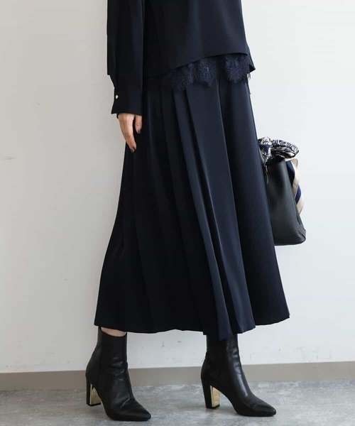 MK MICHEL KLEIN（エムケーミッシェルクラン）の「[撥水/洗える]サイドプリーツツイルワイドパンツ（スラックス・レディース・ネイビー/ブルー・38）」の6枚目の写真