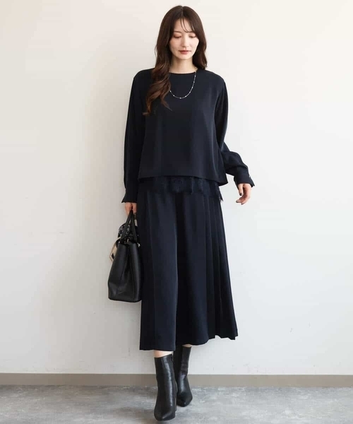 MK MICHEL KLEIN（エムケーミッシェルクラン）の「[撥水/洗える]サイドプリーツツイルワイドパンツ（スラックス・レディース・ネイビー/ブルー・38）」の16枚目の写真