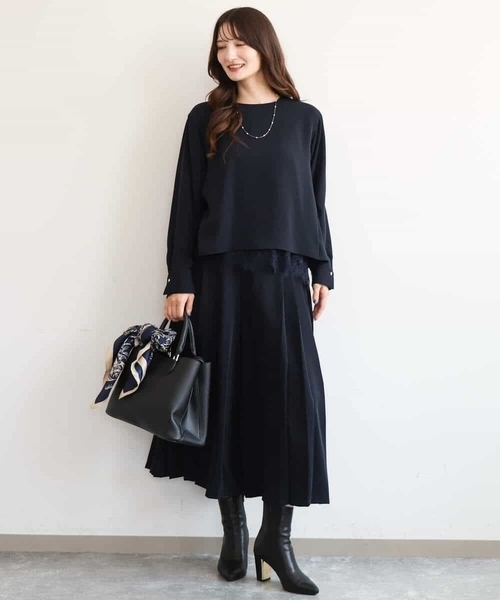 MK MICHEL KLEIN（エムケーミッシェルクラン）の「[撥水/洗える]サイドプリーツツイルワイドパンツ（スラックス・レディース・ネイビー/ブルー・38）」の17枚目の写真