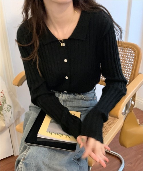 Ritzy(リッツィー)の「襟付き ワイドリブニットカーディガン(カーディガン/ボレロ・レディース・ブルー系/ブラック/ベージュ/グレー/ホワイト・FREE)」の15枚目の写真