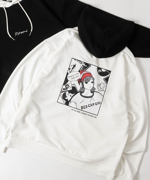 Red Cap Girl(レッドキャプガール)の「【a-r】〔RedCapGirl/レッドキャップガール〕ダンボールニット フード切替バックイラストパーカー ストレッチ/シルクタッチ(パーカー・メンズ・アッシュグレー/ホワイト/ブラック/ピンク/グリーン・MEDIUM/LARGE)」の1枚目の写真