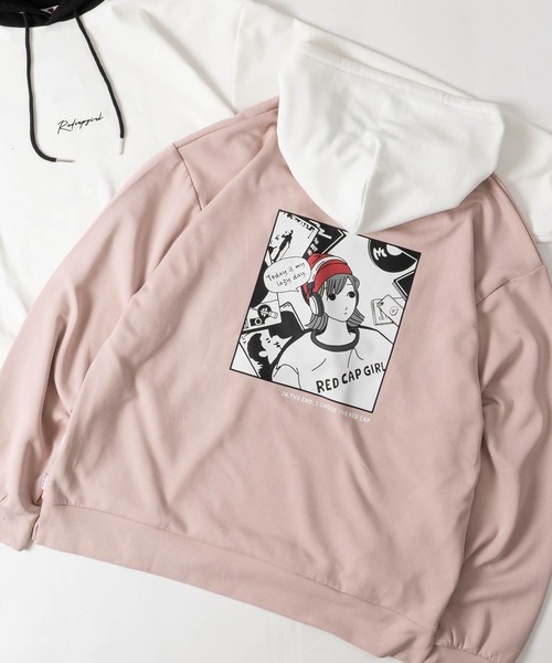 Red Cap Girl(レッドキャプガール)の「【a-r】〔RedCapGirl/レッドキャップガール〕ダンボールニット フード切替バックイラストパーカー ストレッチ/シルクタッチ(パーカー・メンズ・アッシュグレー/ホワイト/ブラック/ピンク/グリーン・MEDIUM/LARGE)」の5枚目の写真