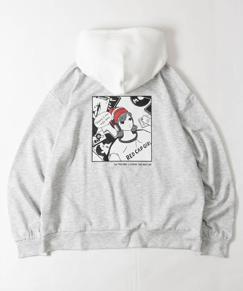 Red Cap Girl(レッドキャプガール)の「【a-r】〔RedCapGirl/レッドキャップガール〕ダンボールニット フード切替バックイラストパーカー ストレッチ/シルクタッチ(パーカー・メンズ・アッシュグレー/ホワイト/ブラック/ピンク/グリーン・MEDIUM/LARGE)」の20枚目の写真