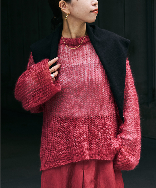 VERMEIL par iena(ヴェルメイユパーイエナ)の「Airy Silk Wool Blend ニット(ニット/セーター・レディース・ホワイト/レッド・FREE)」の2枚目の写真