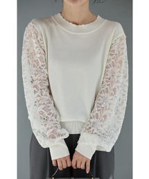 上品な華やかさ 袖だけレースニットトップス