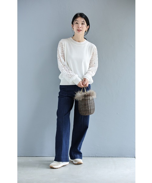 cawaii(カワイイ)の「上品な華やかさ 袖だけレースニットトップス(ニット/セーター・レディース・ブラック/ホワイト・FREE)」の8枚目の写真