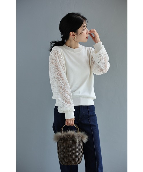 cawaii(カワイイ)の「上品な華やかさ 袖だけレースニットトップス(ニット/セーター・レディース・ブラック/ホワイト・FREE)」の21枚目の写真