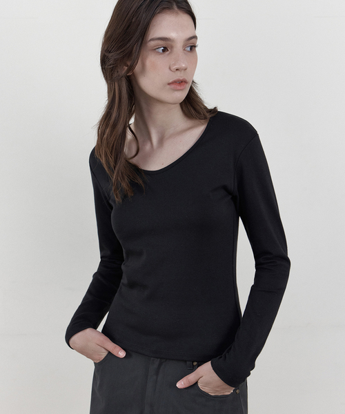 WEDNESDAYOASISFORWOMEN(ウェンズデー オアシス フォー ウーマン)の「ソフトスクープネック長袖Tシャツ_ブラック(WB6TP46)(Tシャツ/カットソー・レディース・ブラック・FREE)」の1枚目の写真