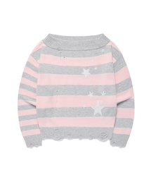 DAMAGED STAR STRIPE OFF SHOULDER KNIT PINK(CV2GFFK620A)