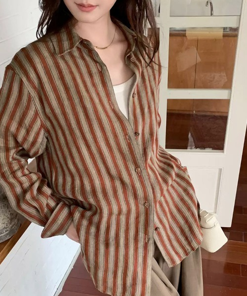 ONEP STAR(ワンピスター)の「ストライプ柄襟付き長袖シャツブラウス(シャツ/ブラウス・レディース・ストライプ・LARGE/MEDIUM/X-LARGE)」の8枚目の写真