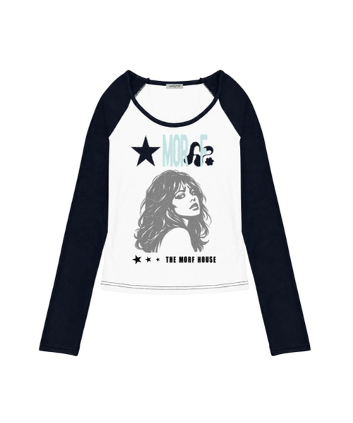THEMORFHOUSE(ザモーフハウス)の「MORF スター ヴィンテージガール プリント配色 Uネック ロングスリーブ ネイビー(Tシャツ/カットソー・レディース・その他・MEDIUM)」の1枚目の写真