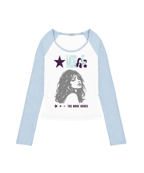 THEMORFHOUSE(ザモーフハウス)の「MORF スター ヴィンテージガール プリント配色 Uネック ロングスリーブ ネイビー(Tシャツ/カットソー・レディース・その他・MEDIUM)」の2枚目の写真