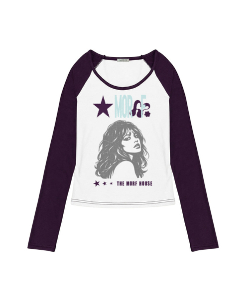 THEMORFHOUSE(ザモーフハウス)の「MORF スター ヴィンテージガール プリント配色 Uネック ロングスリーブ ネイビー(Tシャツ/カットソー・レディース・その他・MEDIUM)」の4枚目の写真