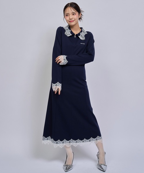 LOVE 大場花菜さん着用】レーストリムハーフZIPポロカットロング