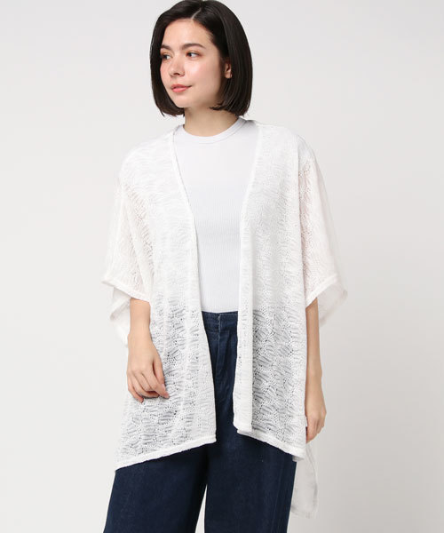 VENCEEXCHANGE（ヴァンスエクスチェンジ）の「透かし編みポンチョカーデ       （カーディガン/ボレロ・レディース・ホワイト/ブラック/クリアイエロー/ダークグリーン・MEDIUM）」の2枚目の写真