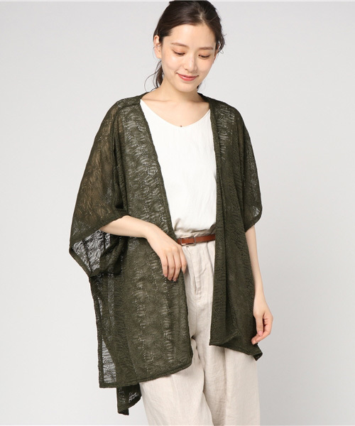 VENCEEXCHANGE（ヴァンスエクスチェンジ）の「透かし編みポンチョカーデ       （カーディガン/ボレロ・レディース・ホワイト/ブラック/クリアイエロー/ダークグリーン・MEDIUM）」の3枚目の写真