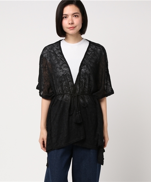 VENCEEXCHANGE（ヴァンスエクスチェンジ）の「透かし編みポンチョカーデ       （カーディガン/ボレロ・レディース・ホワイト/ブラック/クリアイエロー/ダークグリーン・MEDIUM）」の5枚目の写真