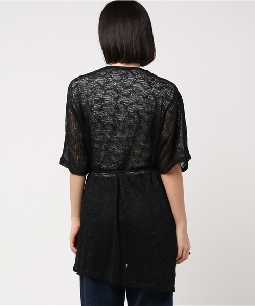 VENCEEXCHANGE（ヴァンスエクスチェンジ）の「透かし編みポンチョカーデ       （カーディガン/ボレロ・レディース・ホワイト/ブラック/クリアイエロー/ダークグリーン・MEDIUM）」の7枚目の写真