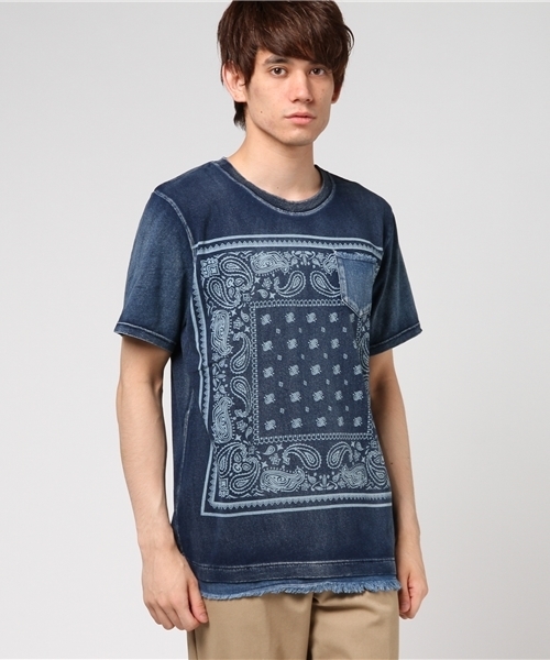 VENCEEXCHANGE(ヴァンスエクスチェンジ)の「インディゴペイズリープリントTシャツ (Tシャツ/カットソー・メンズ・ネイビー/オフホワイト/ブルー・MEDIUM/LARGE)」の11枚目の写真