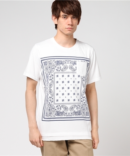 VENCEEXCHANGE(ヴァンスエクスチェンジ)の「インディゴペイズリープリントTシャツ (Tシャツ/カットソー・メンズ・ネイビー/オフホワイト/ブルー・MEDIUM/LARGE)」の2枚目の写真