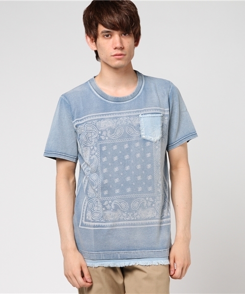 VENCEEXCHANGE(ヴァンスエクスチェンジ)の「インディゴペイズリープリントTシャツ (Tシャツ/カットソー・メンズ・ネイビー/オフホワイト/ブルー・MEDIUM/LARGE)」の3枚目の写真