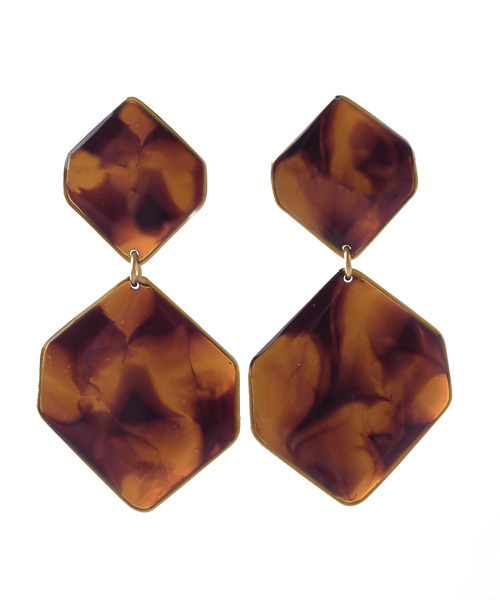 ANEMONE（アネモネ）の「ダブルヘキサゴンのつやつやイヤリング（イヤリング・レディース・ベージュ/ブラウン/ブルー/グリーン/ライトピンク/ライトブラウン/グレー/パープル/エメラルド・FREE）」の18枚目の写真